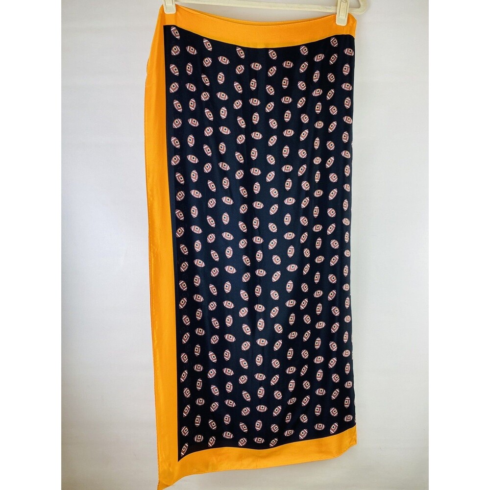 Ladies Football 100% Silk Scarf 34" square Fall Sports Orange and Black "B"